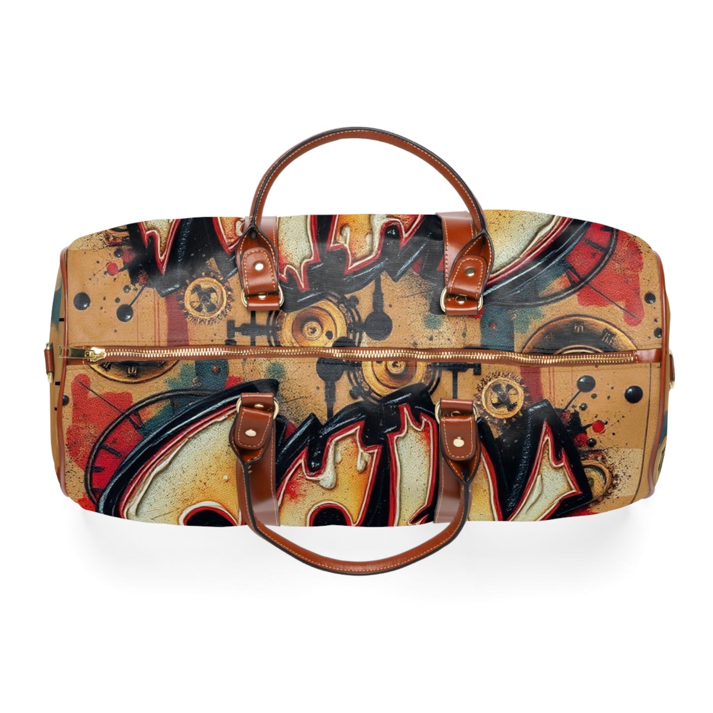 SCLY Leather Waterproof Travel Bag with Graffiti Design, Stylish Duffle Bag for Adventure, Sports, Gym, Beach, Perfect Gift for Travelers