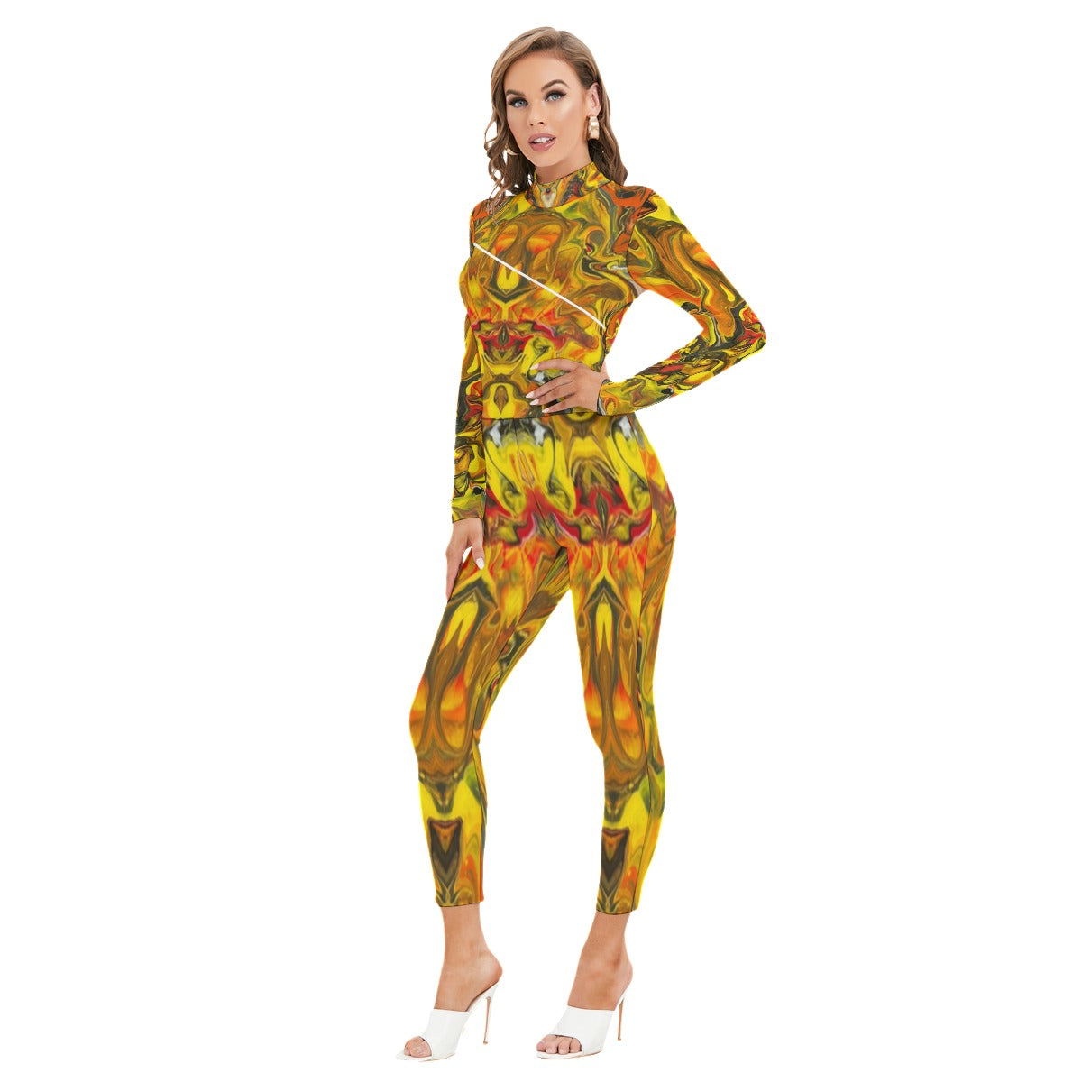 Women's Long-sleeved High-neck Jumpsuit With Zipper