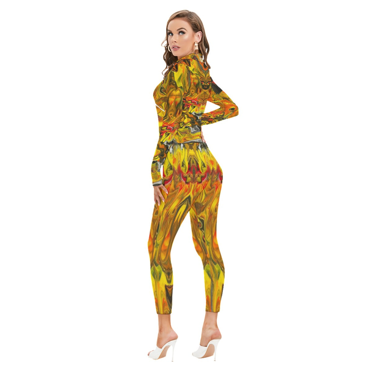 Women's Long-sleeved High-neck Jumpsuit With Zipper