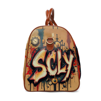 SCLY Leather Waterproof Travel Bag with Graffiti Design, Stylish Duffle Bag for Adventure, Sports, Gym, Beach, Perfect Gift for Travelers