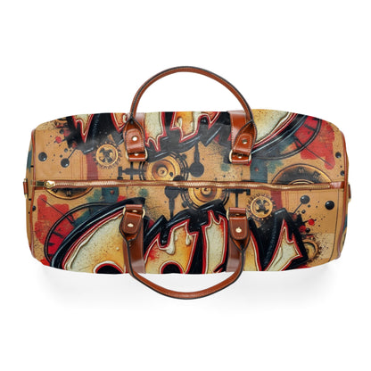 SCLY Leather Waterproof Travel Bag with Graffiti Design, Stylish Duffle Bag for Adventure, Sports, Gym, Beach, Perfect Gift for Travelers
