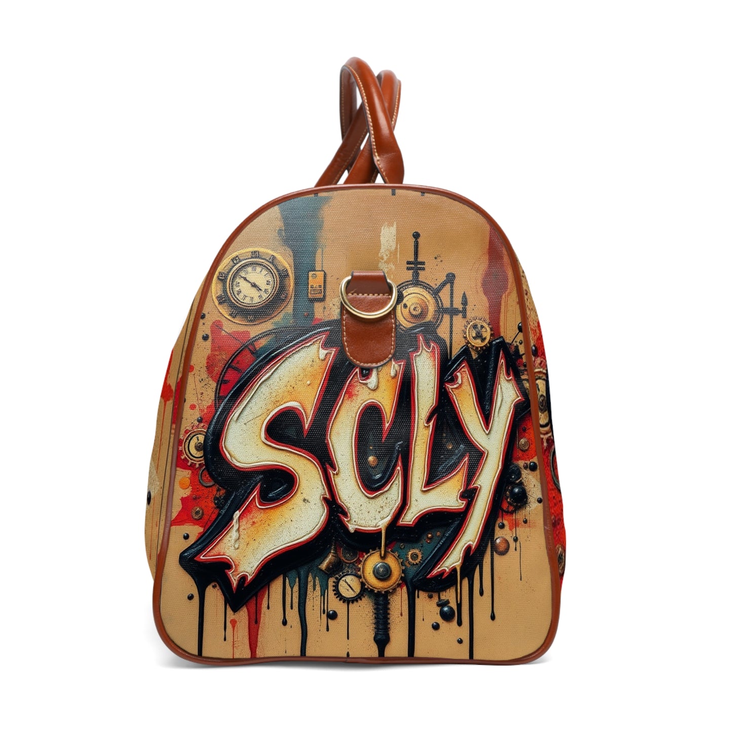 SCLY Leather Waterproof Travel Bag with Graffiti Design, Stylish Duffle Bag for Adventure, Sports, Gym, Beach, Perfect Gift for Travelers