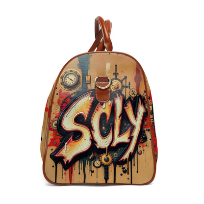 SCLY Leather Waterproof Travel Bag with Graffiti Design, Stylish Duffle Bag for Adventure, Sports, Gym, Beach, Perfect Gift for Travelers