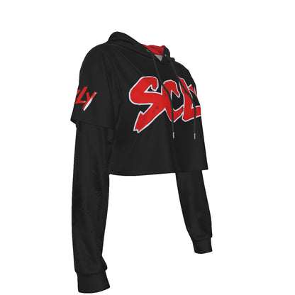 Women's Two-piece Mesh Sleeve Cropped Hoodie