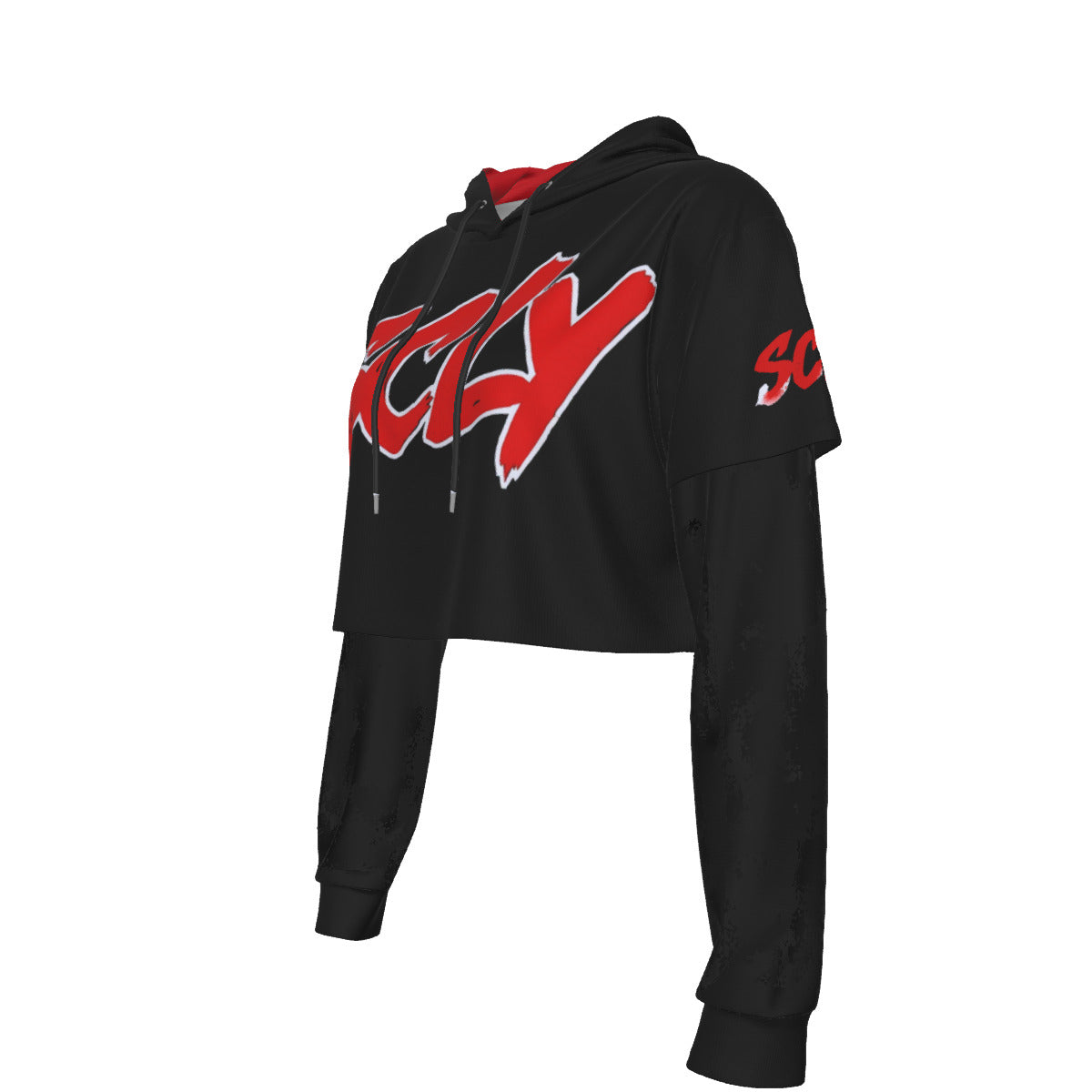 Women's Two-piece Mesh Sleeve Cropped Hoodie