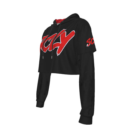 Women's Two-piece Mesh Sleeve Cropped Hoodie