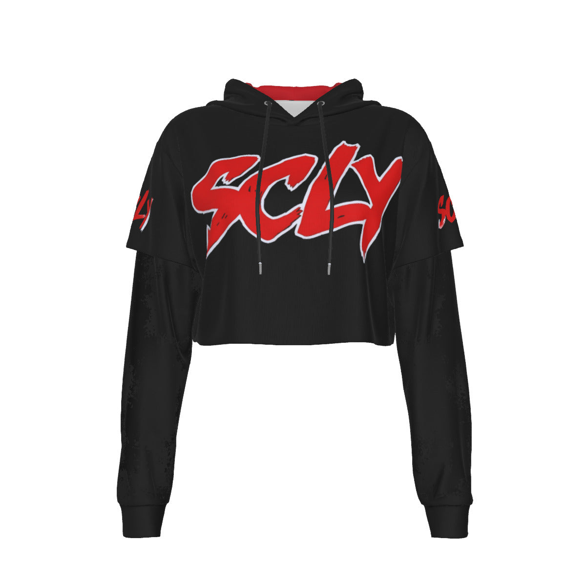 Women's Two-piece Mesh Sleeve Cropped Hoodie