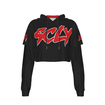 Women's Two-piece Mesh Sleeve Cropped Hoodie
