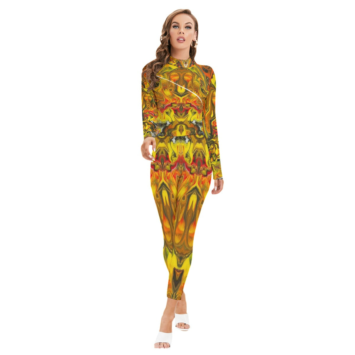 Women's Long-sleeved High-neck Jumpsuit With Zipper